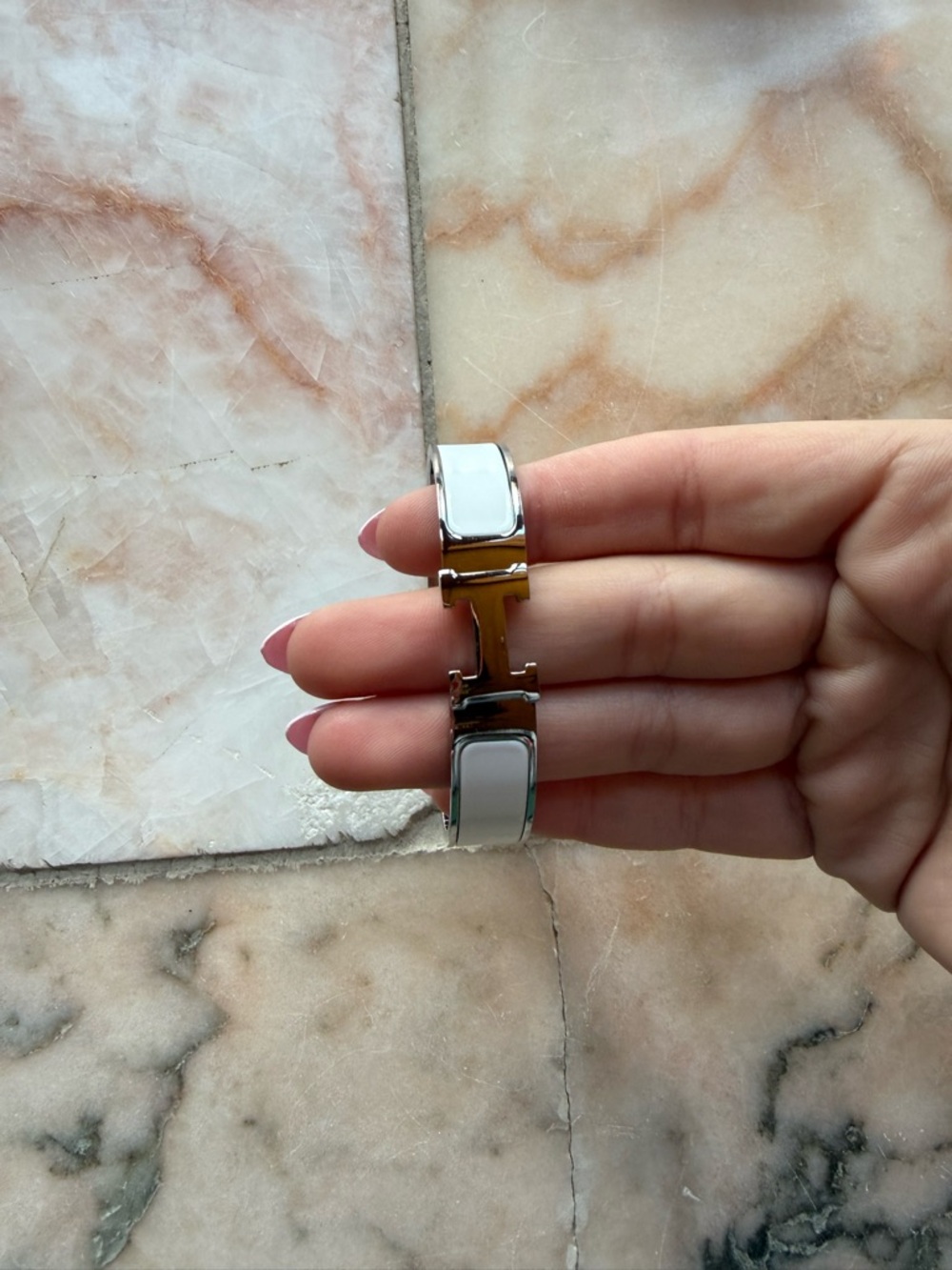 White And Silver Bangle Bracelet (Hermes)